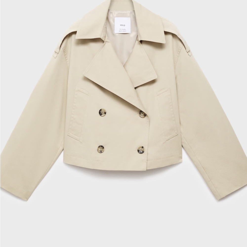 Mango Cropped Double-Breasted Trench Coat in Beige
